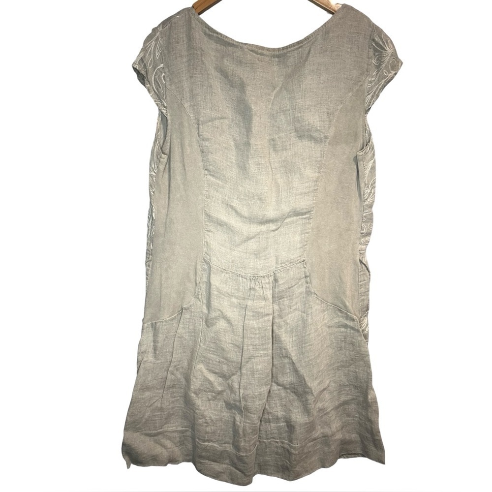 Lina Tomei Elegant Swirl Pattern Embroidered Linen Mini Dress - Picture 3 of 4